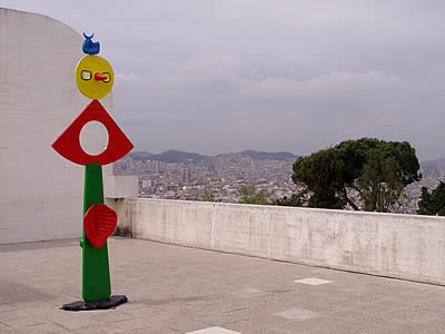 Joan Miro sculpture with Barcelona in the background